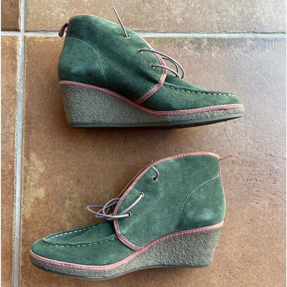 Olukai Green Wali Suede Moc Toe Wedge Heel Booties size 9 - Picture 9 of 14